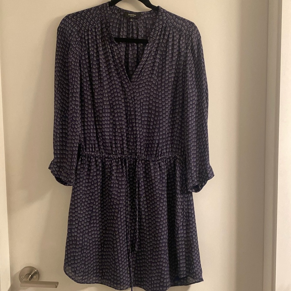 Babaton Navy and White Printed Long Sleeve Mini Dress